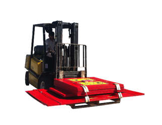 wooden container supported by forklift