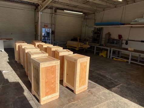 wooden containers in warehouse