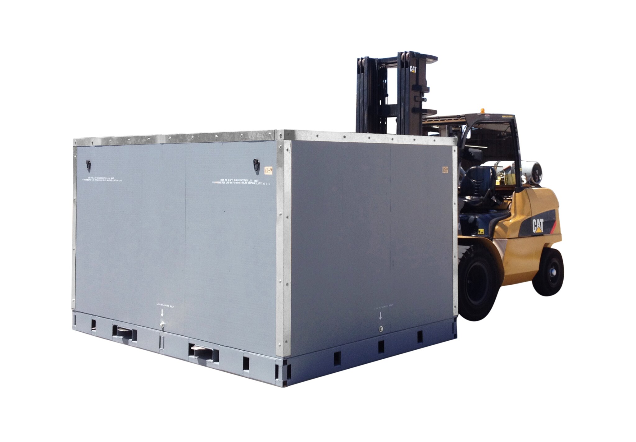 wood and steel crate with forklift